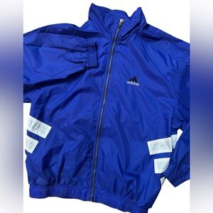 Vintage Adidas Men’s Blue & White Size Large Windbreaker Soccer Style Jacket Y2K